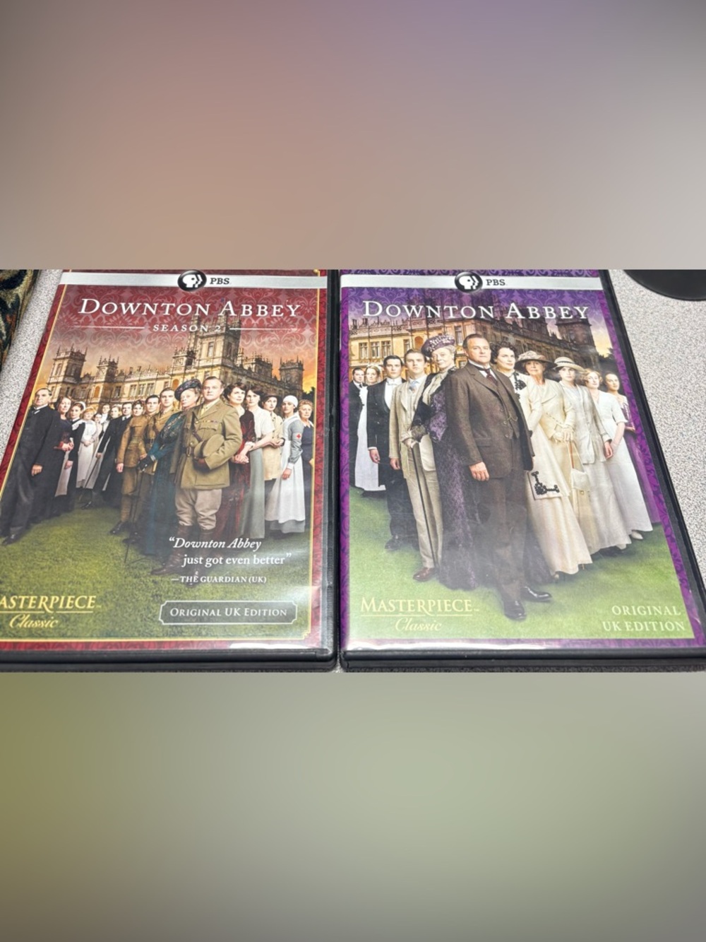 Season 1 and 2 original PBS Downton Abbey Season DVD Set - Red & Purple Covers